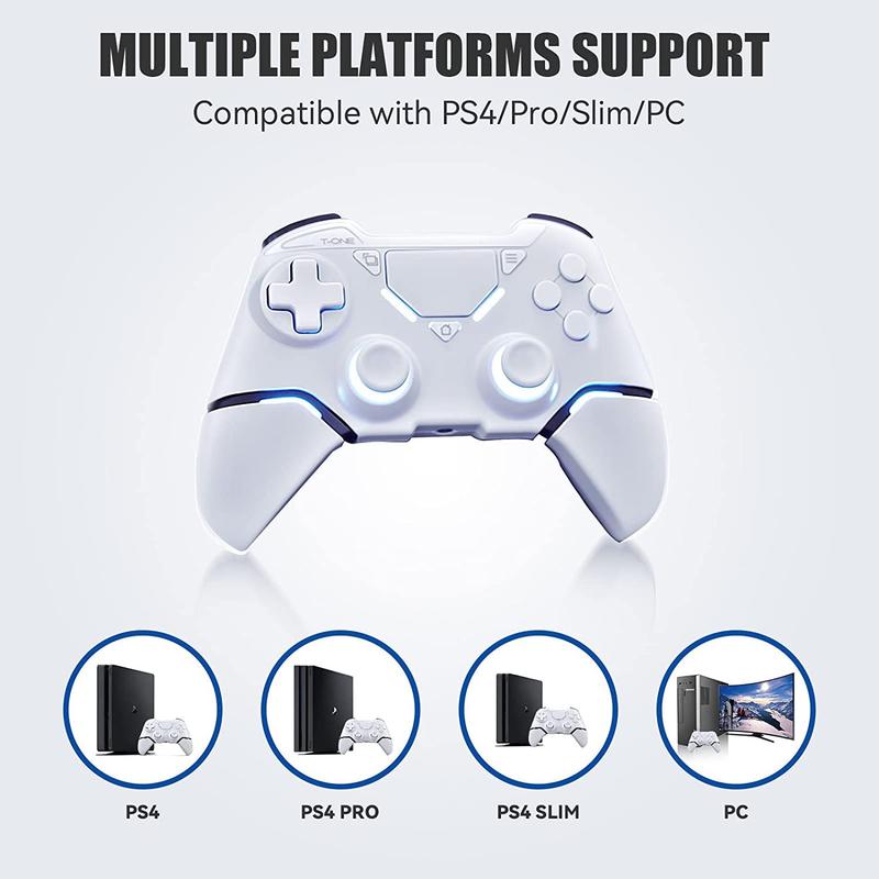 Wireless Controller for PS-4,Wireless Game Controller for PS-4 Pro Slim Console, with Dual Vibration 6-Axis Gyro Sensor Audio Function compatible for PC Platform (White) wireless gamepad