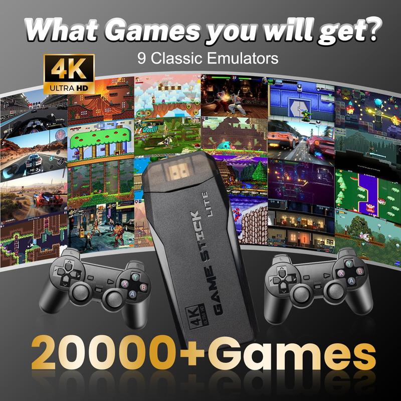 2024 Hot Sale: Wireless Retro Gaming Stick - Relive Classic Games, Plug and Play Video Games, Built-in 20,000 + Games, 9 Classic Emulators, 4K HD HDMI Output TV, Dual Controller + 64GB RAM  Console  Handheld Birthday Adapter