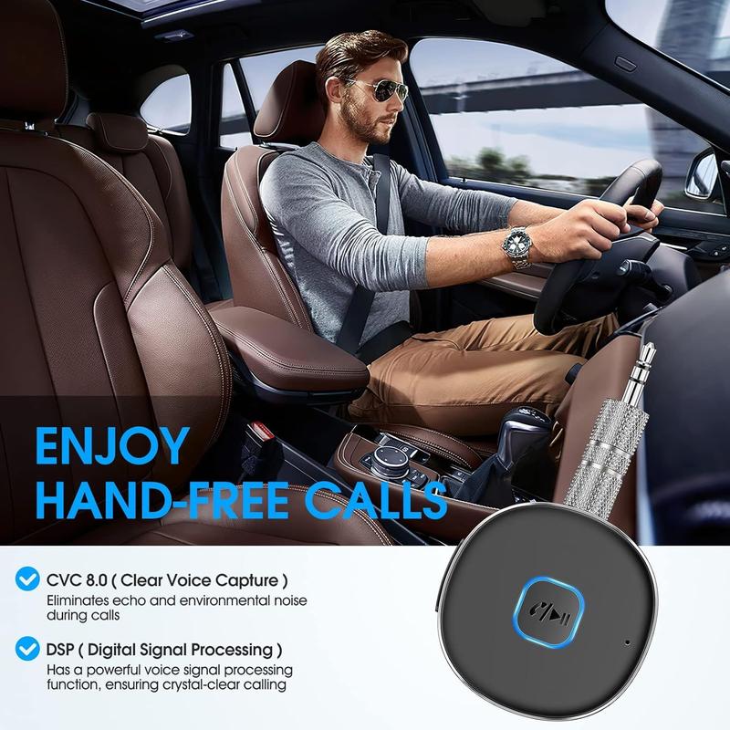 Bluetooth Aux Receiver, Portable 3.5mm Aux Car Adapter, Bluetooth 5.0 Wireless Audio Receiver for Car Home Stereo Wired Headphones Speaker, 16H Battery Life