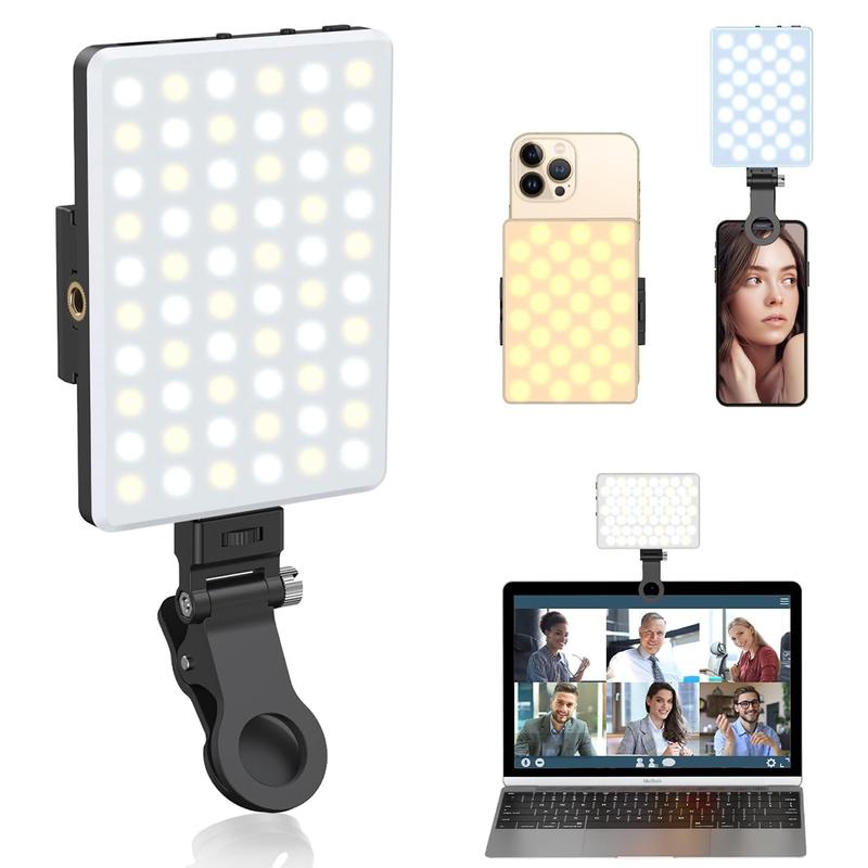 Selfie Light,Phone Light with Front & Back Clip,60 LED Portable Light with 3 Light Modes,3000mAh Rechargeable Video Light for Phone, iPhone, IPad, Laptop, Makeup,Live Stream,Vlog