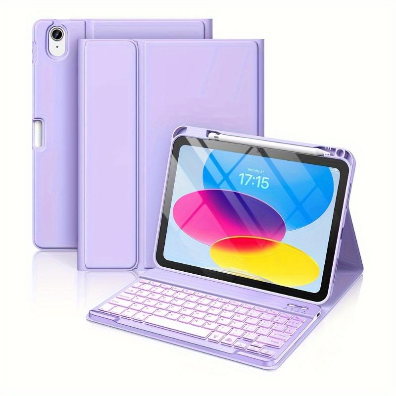 For iPad 10th Generation Case with Keyboard 10.9 Inch - 7 Colors Backlit Wireless Detachable Folio Keyboard Cover with Pencil Holder for New iPad 10th Gen 2022 (Purple)