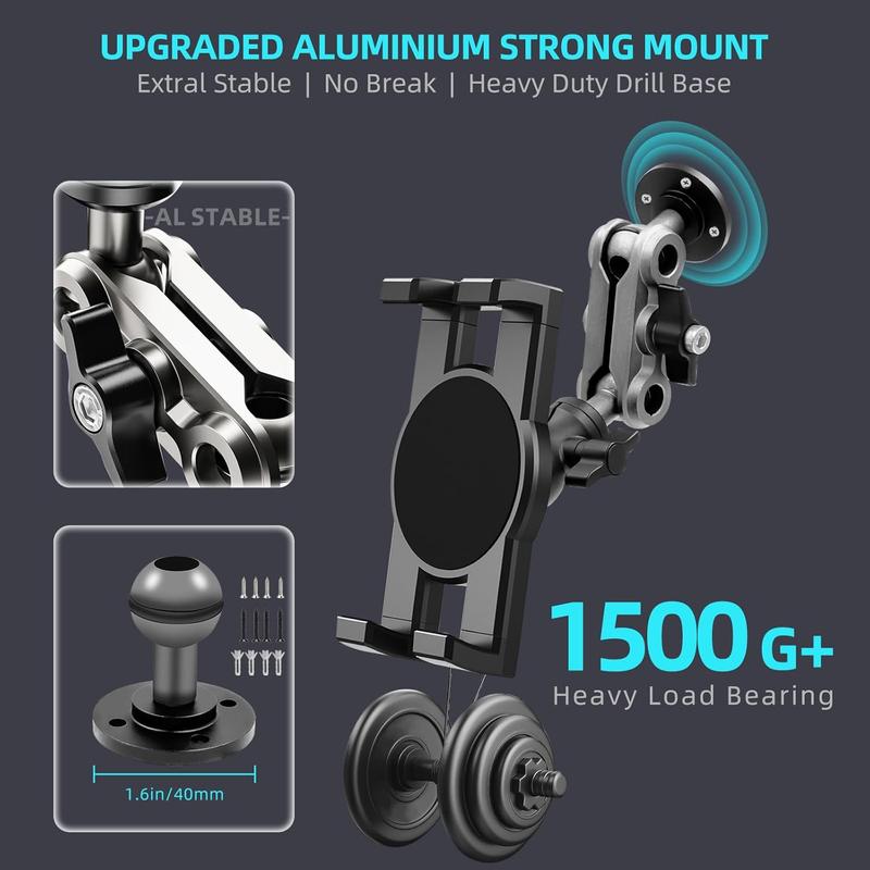 Aluminum Heavy Duty Drill Base Tablet Holder Car Mount Dashboard, 360° Adjustable 2-Stage Stand for 4.7-12.9