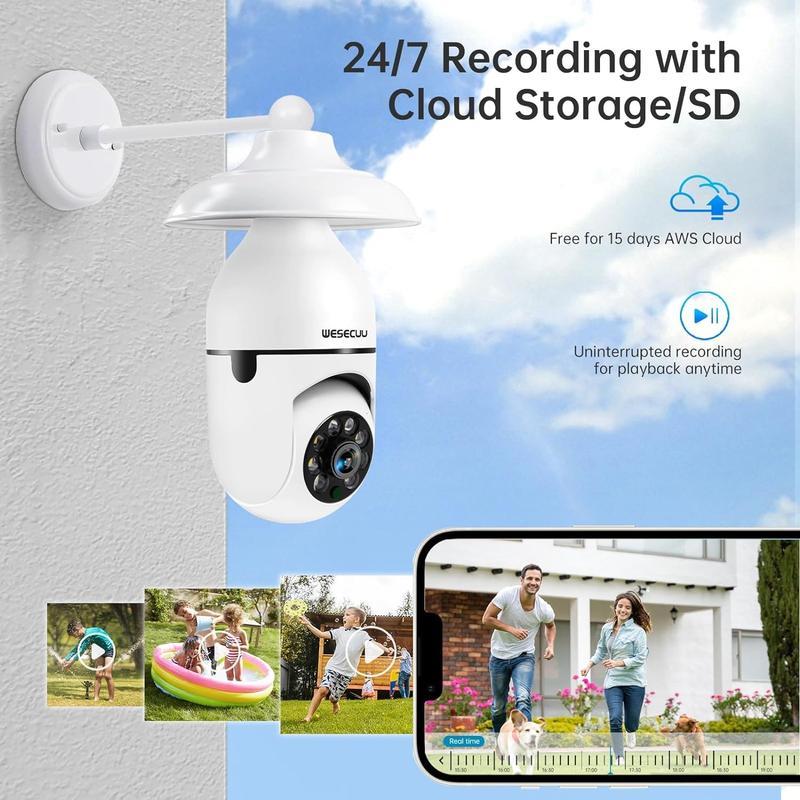 Light Bulb Security Cameras Wireless Outdoor - 5G&2.4G wifi bulb Cameras for Home Security Outside Indoor, Full-Color Night Vision, Siren Alarm, 24 7 Recording Bulb Camera Work with Alex