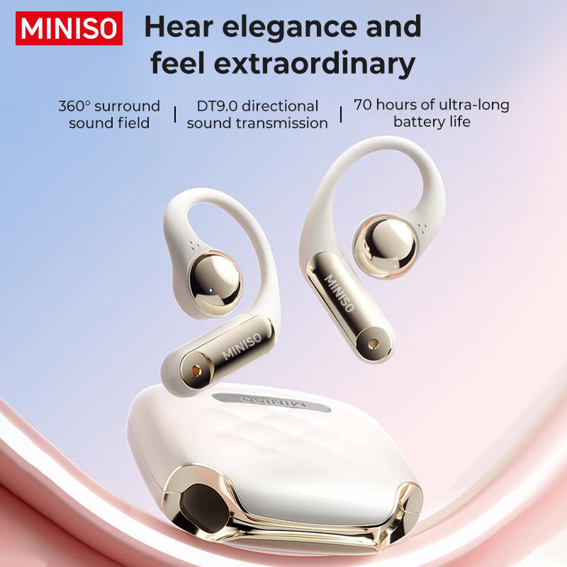 MINISO X81 Open-Ear Wireless Bluetooth Headset - Ear-Hook Sports Earphones with Noise Reduction, Waterproof, Hi-Fi Sound, and Stylish Bag Design, Featuring Mic and Air Conduction Audio Technology