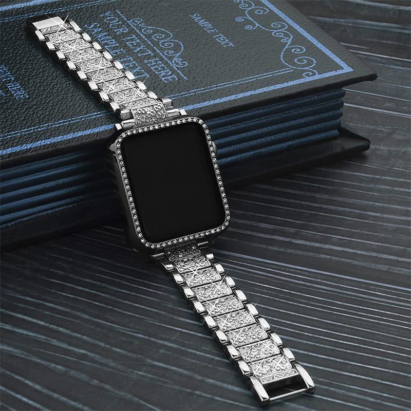 Women's Wearable Watch Accessories for Summer Gift, 1 Count Faux Rhinestone Decor Adjustable Alloy Watch Band & Watch Protective Case for Apple Watches, Watch Accessories for Apple Watch Series 8 7 6 SE 5 4