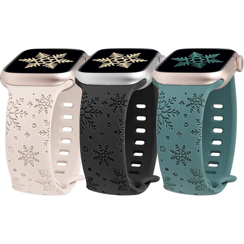 3 Packs Snowflakes Engraved Bands Compatible with  Watch Band 41 40 38 42 45 44 46 49mm Women, Soft  Holiday  Strap for Ultra Ultra 2 Series 10 9 8 7 6 5 4 3 2 1 SE