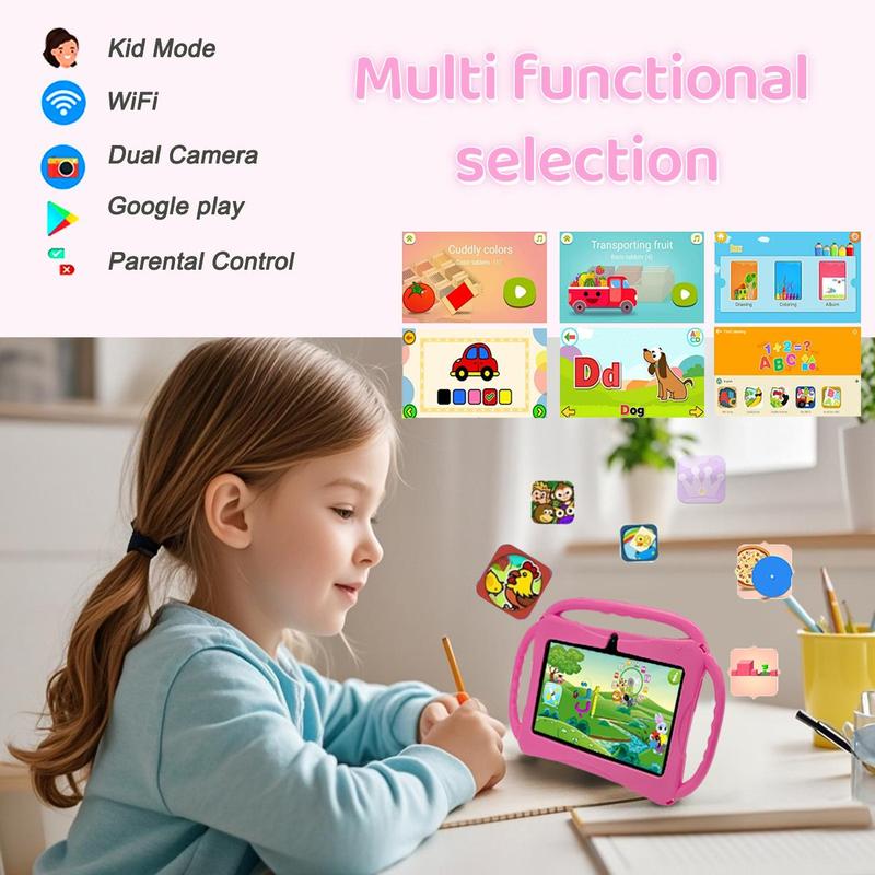 Android Tablet, 7 Inch 1 Count Portable Tablet with Protective Case, Learning Tablet, Parental Control Tablet, Best Christmas Gift