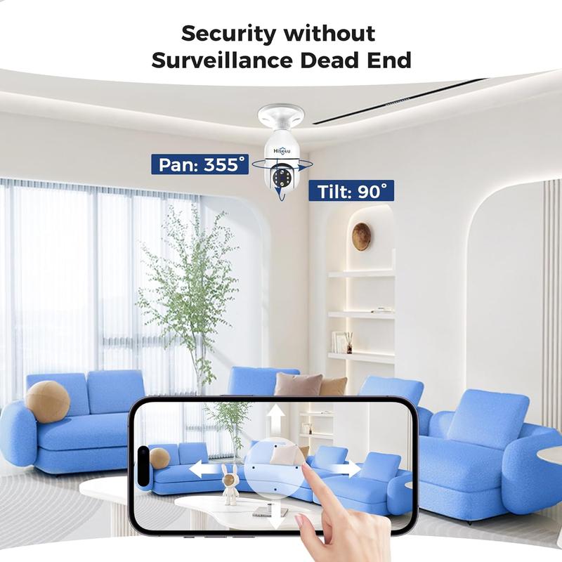 10X Zoom 3MP PTZ Light Bulb Security Camera Wireless WiFi 5G&2.4GHz, 2-Way-Audio, Auto Tracking & Alarm, SD & Cloud Storage