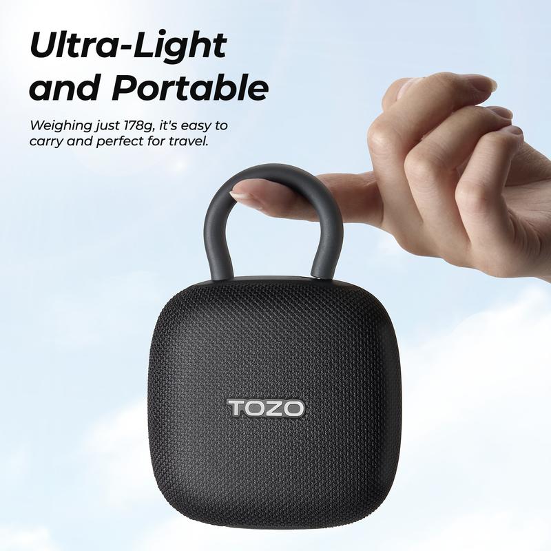 TOZO PE1 Portable Bluetooth Speakers with Adjustable Carabiner, Mini Bluetooth Wireless Shower Speaker with IPX8 Waterproof, 32H Playtime Punchy Bass Audio Speaker for Home, Outdoor and Travel, Black