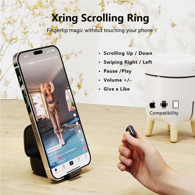 [TechPulse Hub] Xring Scrolling Ring Bluetooth Remote Control Ring with Phone holder,Bluetooth Phone Remote for Camera Selfie, Video Record, Music Control, Smart Ring for iPhone, iPad, Android, Pink  Smartphone Accessories