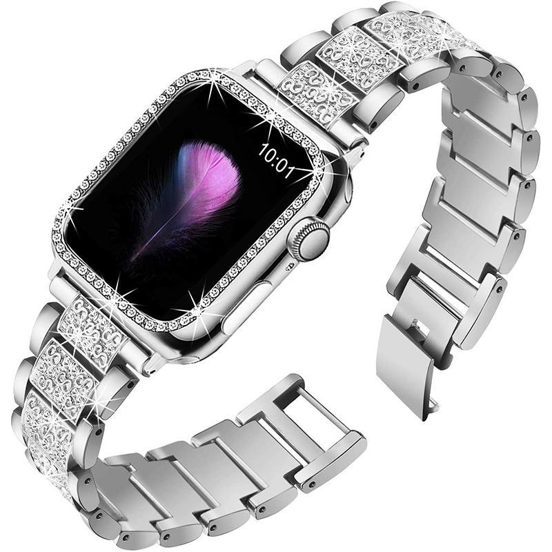 Women's Wearable Watch Accessories for Summer Gift, 1 Count Faux Rhinestone Decor Adjustable Alloy Watch Band & Watch Protective Case for Apple Watches, Watch Accessories for Apple Watch Series 8 7 6 SE 5 4