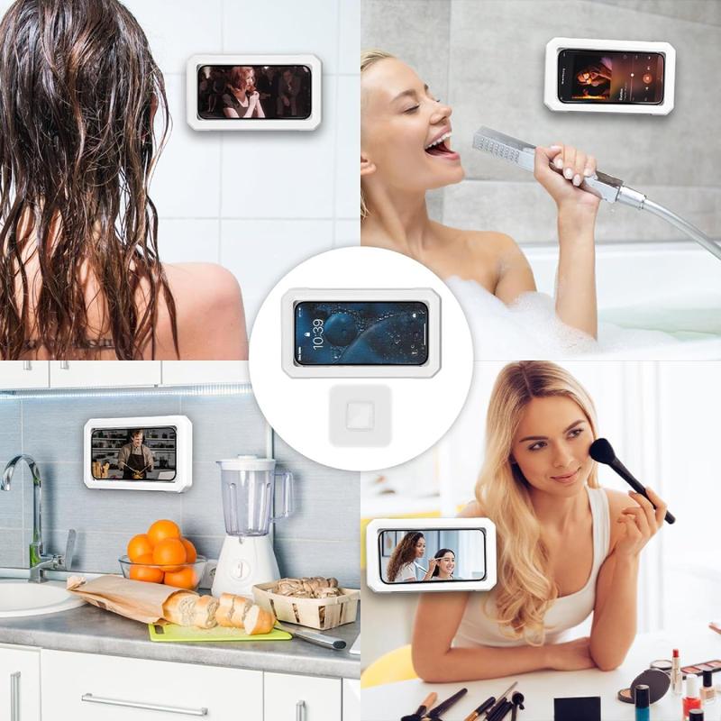 Punch-free Bathroom Mobile Phone Box Summer Anti-fog Waterproof Mobile Phone Holder with Retractable & Rotatable,Adjustable Tablet Phone Holder Mount for Home Washroom Mirror, Cellphone Stand, Smartphone Accessories