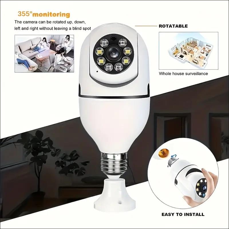 E27 Bulb Monitor Light suitable for outdoor, surveillance camera, easy installation, with motion tracking alarm, color night vision, two-way audio.