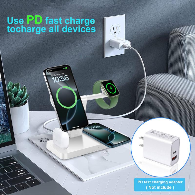 4-in-1 Wireless Charger Station, Foldable Magnetic Travel Charger for Apple Watch, Multifunctional Wireless Charger for iPhone 16 15 14 13 12 Series & AirPods