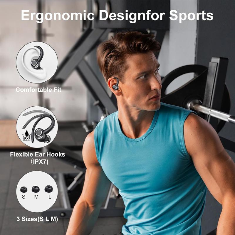 WHATOOK Wireless Earbuds Sport, Bluetooth 5.3 Ear Buds Over-Ear 3D Stereo Headset with Earhooks, 48H Wireless Earphones with HD Mic, IP7