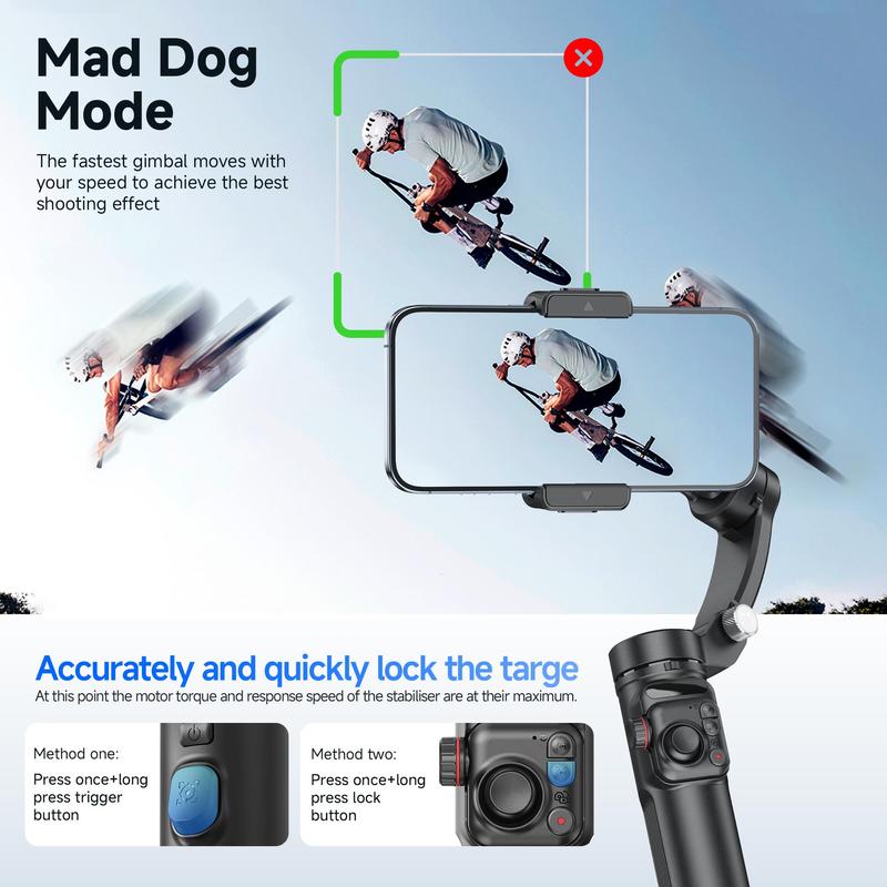 TOKQI 3-axis Gimbal Tripod Stabilizer Selfie Stick, Smart Tripod Camera Stabilizer Selfie Stand Stick with Face & Self-selected Target Tracking, Selfie Stand Accessories for Smartphones