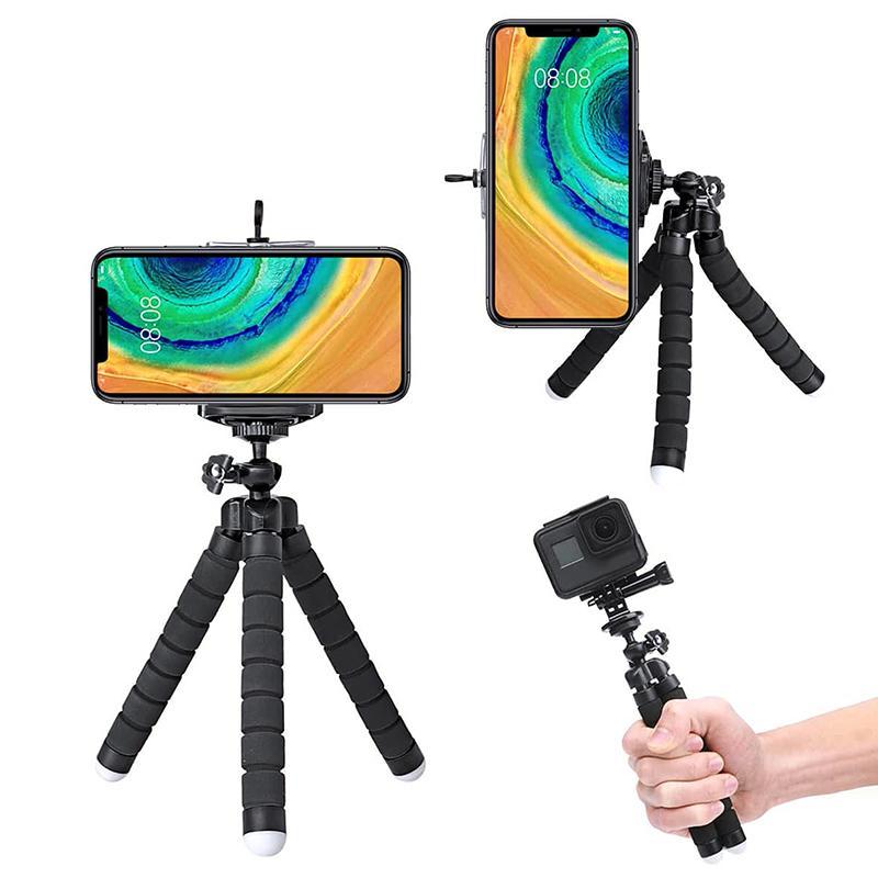 Portable Desktop Phone Tripod Holder for iPhone, Mini Tripod Digital Camera Mobile Phone Stand, Flexible Grip Selfie Stick Tripod Stand