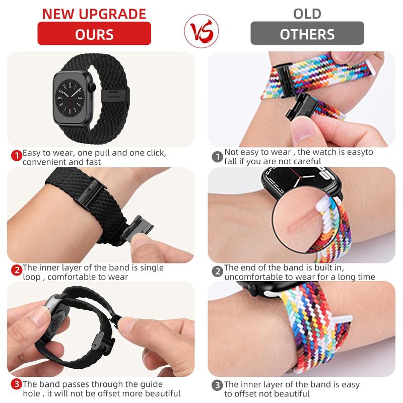 Adjustable Stretch Solo Loop Watch Bands for Apple Watch (Band Only), Durable Watch Bands, Braided Elastic Nylon Sport Watchbands, Wearable Accessories for iWatch Band Series 9 8 7 6 5 4 3 2 1 SE Ultra Ultra2