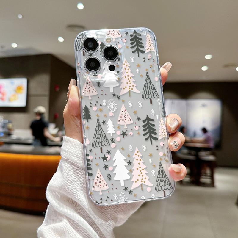 Christmas Tree Pattern Clear Phone Case, Anti-drop Decorative Phone Protector Cover, Fashion Phone Accessories Compatible with iPhone 11 12 13 14 15 Pro Max