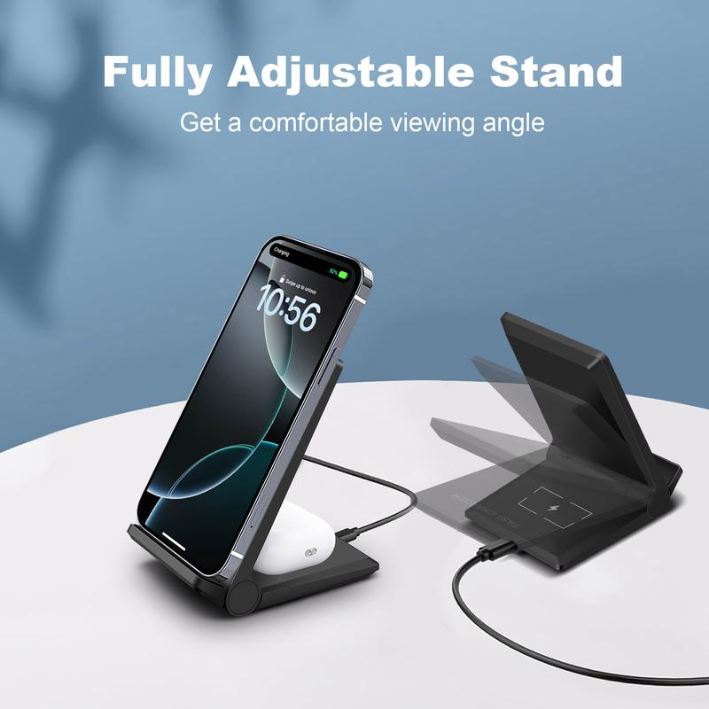 Wireless Charger Foldable 2 in 1 Wireless Charging Station for iPhone 16 15 14,Apple Airpods,Dual Fast Charge Stand Pad For Samsung Galaxy Series