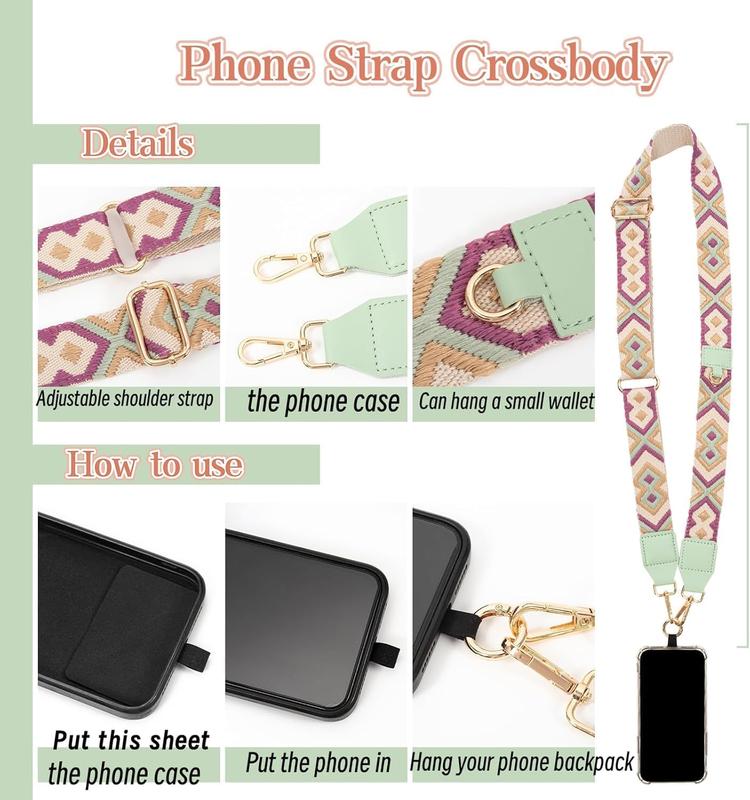 Phone Strap with Zippered Wallet Pouch, 2024 Clip&Go Crossbody Strap,Adjustable & Detachable Smartphone Accessories Cellphone,Removable Zippered Pouch for Credit Cards, Keys & other Essentials-Green