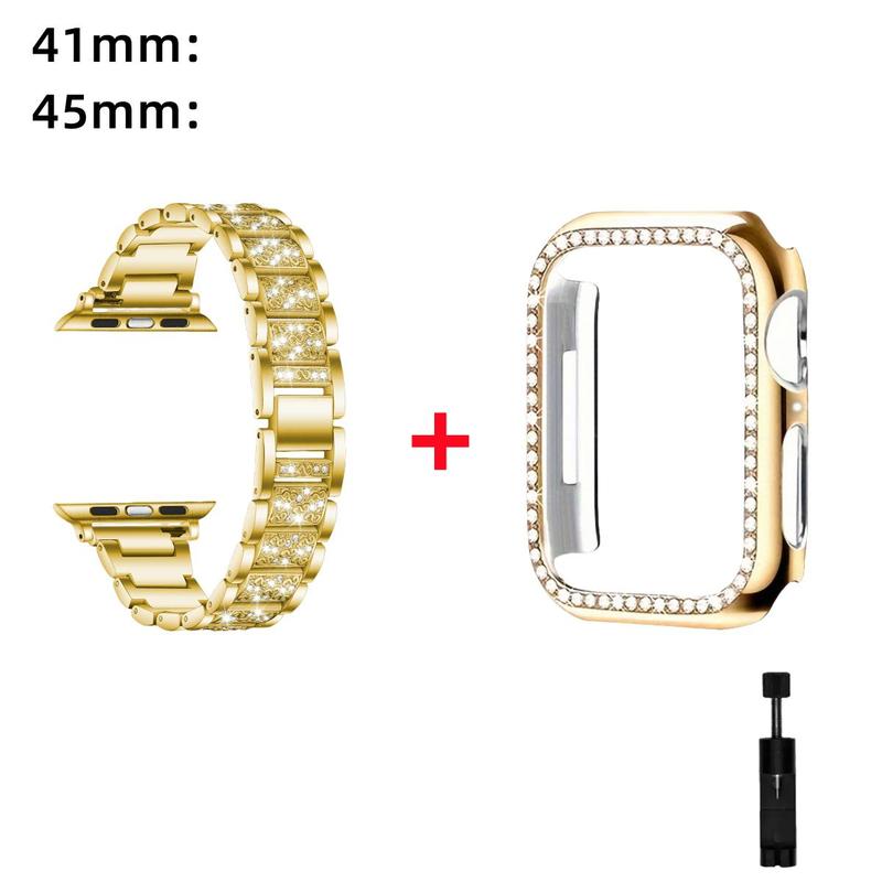 Rhinestone Decor Watch Band & Case Set, Fashionable Smart Watch Band & Case Set for Women & Men, Wearable Accessories Compatible with Apple Watch Series