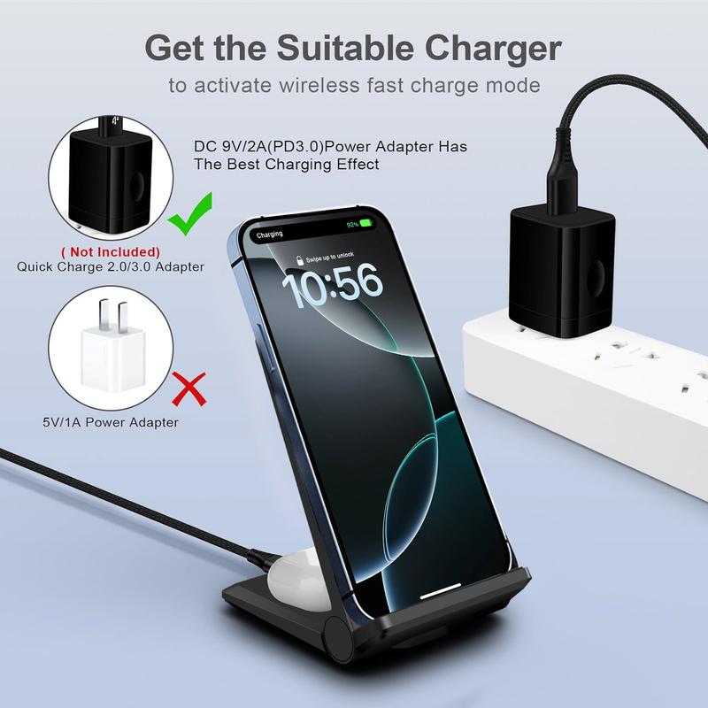 Wireless Charger Foldable 2 in 1 Wireless Charging Station for iPhone 16 15 14,Apple Airpods,Dual Fast Charge Stand Pad For Samsung Galaxy Series