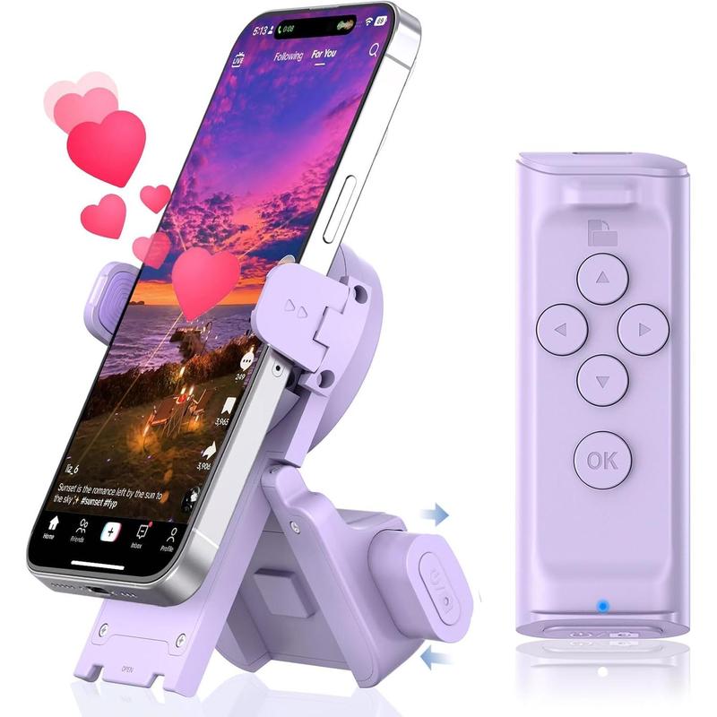 Remote Control Scrolling for Tiktok with Phone Stand,Page Turner for Kindle App E-Book,Bluetooth Camera Shutter Remote for iPhone, Android,iOS,iPad,Tablet (Purple) Selfie Smartphone