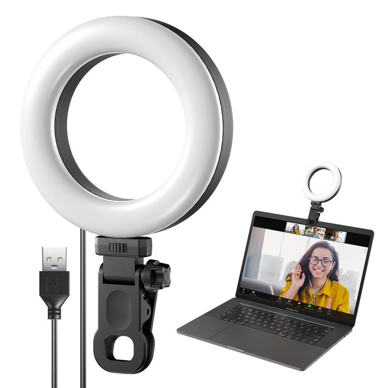 Ring Fill Light with Clip, USB Powered LED Ring Light, Portable Selfie Light for Laptop, Desktop, Phone, Tablet, Live Stream, Makeup, Photography Studio