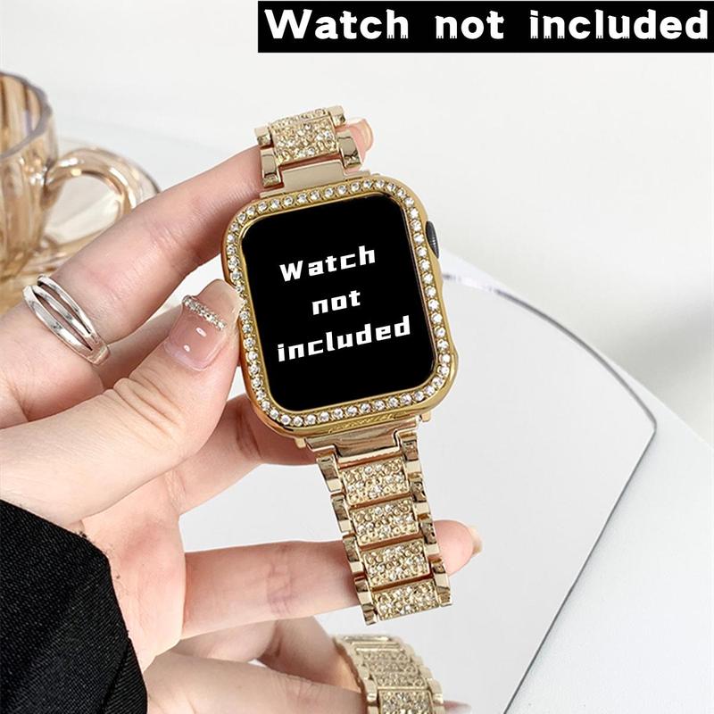 Rhinestone Decor Watch Band & Case Set, Fashionable Smart Watch Band & Case Set for Women & Men, Wearable Accessories Compatible with Apple Watch Series