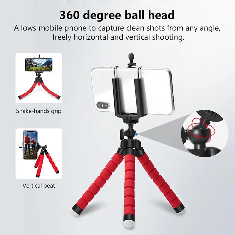 Portable Desktop Phone Tripod Holder for iPhone, Mini Tripod Digital Camera Mobile Phone Stand, Flexible Grip Selfie Stick Tripod Stand