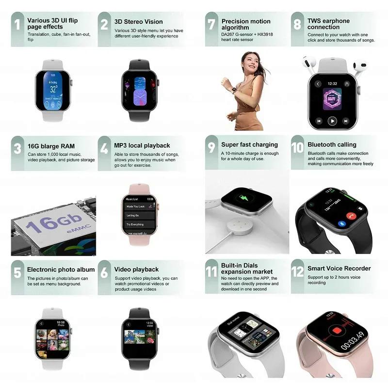 2024 New For Apple DT Watch 10 Smart Watch Men HD AMOLED 4GB Memory Music 3D Surround Bluetooth Call Waterproof Smartwatch Woman