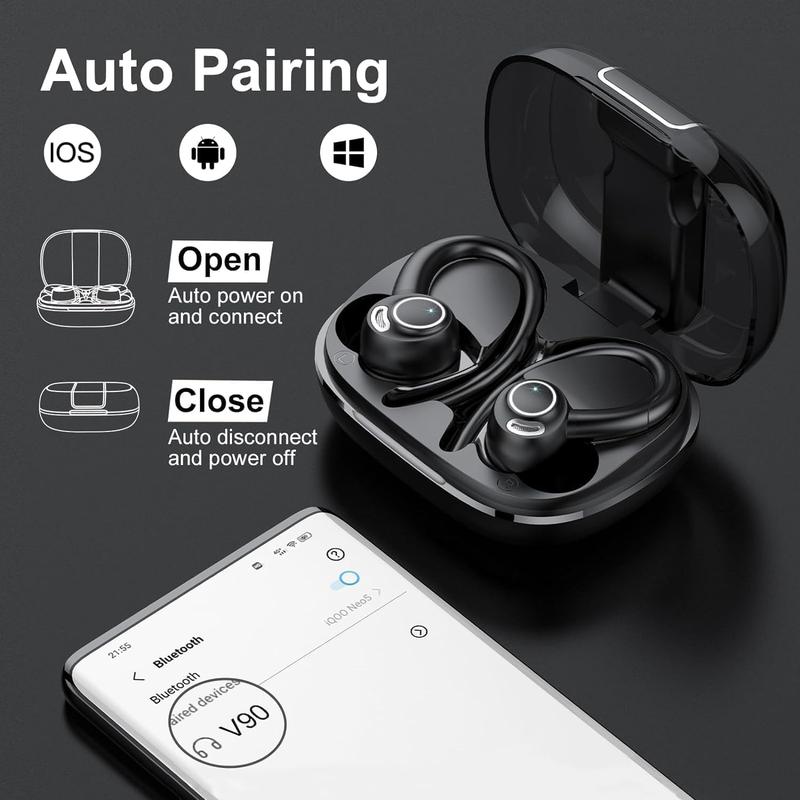 WHATOOK Wireless Earbuds Sport, Bluetooth 5.3 Ear Buds Over-Ear 3D Stereo Headset with Earhooks, 48H Wireless Earphones with HD Mic, IP7