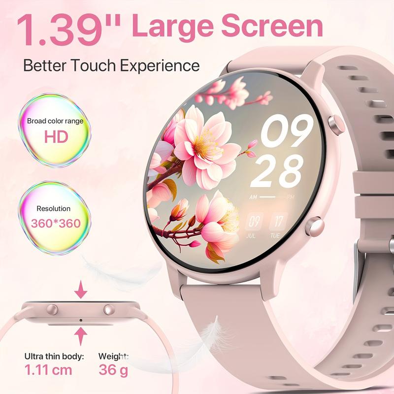 Women's Smart Watch Gift, 1.39-Inch Full Touch Screen Fitness Tracker Watch with Wireless Calls and Messages, Compatible with Android   iPhone, Pedometer, Distance, Calories, 100 + Sport Mode, Multi-Function Smart Bracelet Weather, stopwatch, Timer, Alarm