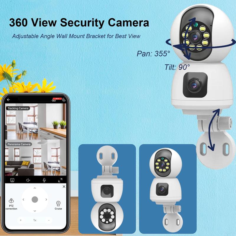 1080P Security Camera, Wireless 2.4G WiFi 5G Security Camera, AI Human Tracking PTZ 360 Degree View Security Camera for Home