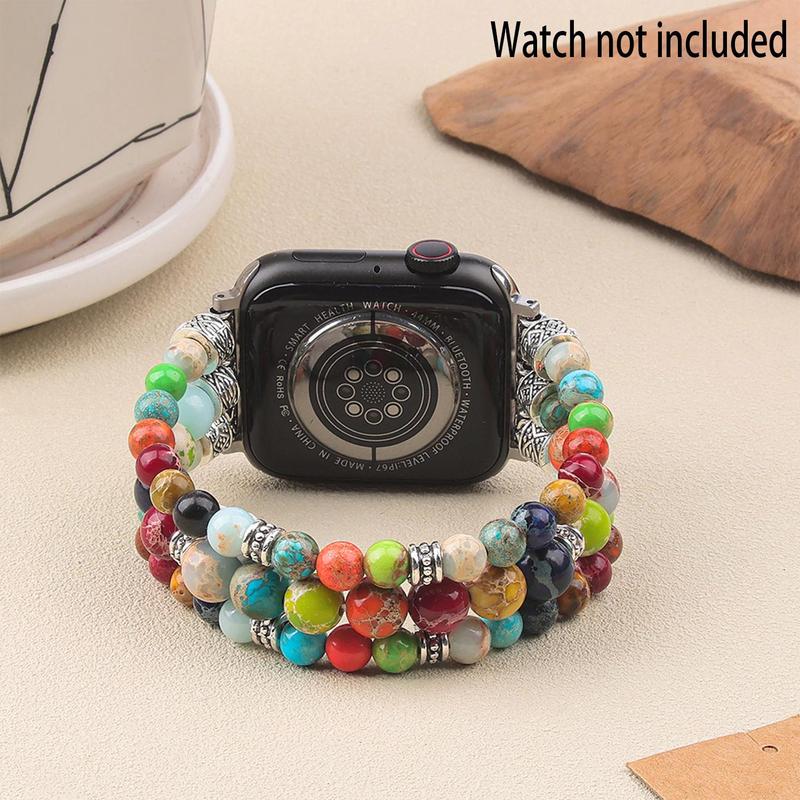 Colorful Beaded Watch Band, Adjustable Elastic Watch Band, Bohemia Design Yoga Chakra Watch Band, Watch Accessories for Apple Watch Series