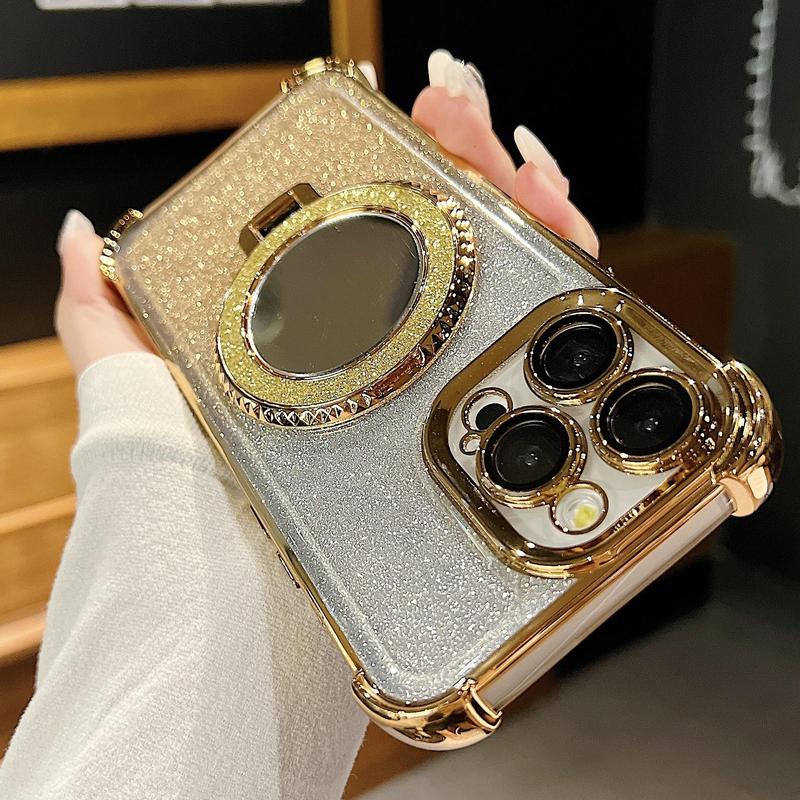 Luxury Glitter Phone Cases with Ring Holder for Summer Fall Gift, All-inclusive Phone Case, Magnetic Smartphone Protective Cover Compatible with iPhone 15 Pro Max Case iPhone 14 Pro Max Case iPhone 11 Cases iPhone 12 13 Cases, Phone Accessories