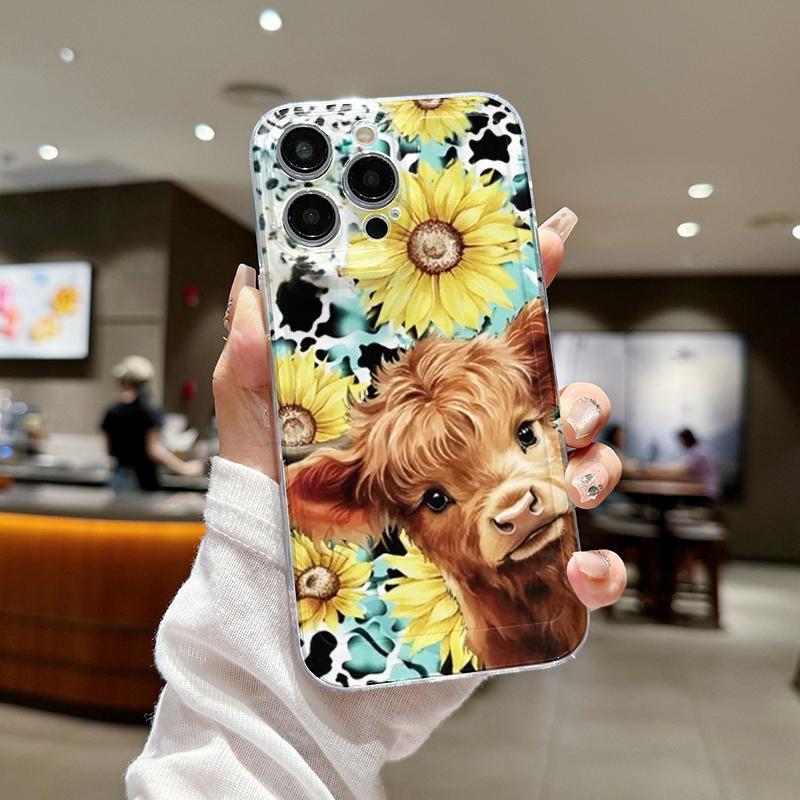 Cute Flower & Cow Pattern Phone Case, Anti-fall Decorative Phone Protector Cover, Phone Accessories Compatible with iPhone 11 12 13 14 15 Series