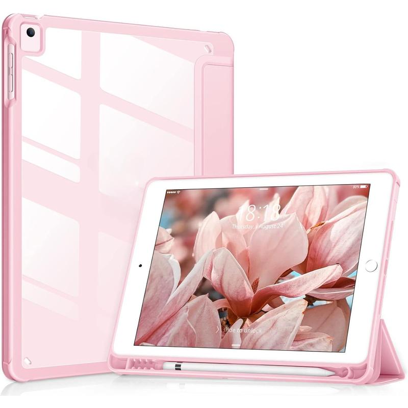 Pad 6th   5th Generation 9.7 inch Case (2018 2017), Pad Air 2 & 1 (2014 2013) Case, Clear Back, Smart Cover [Built-in Pencil Holder, Auto Sleep Wake] - Pink