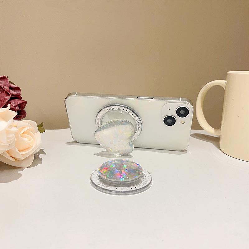 Laser Glass Colorful Heart & Round Mobile Phone Magnetic Holder, 