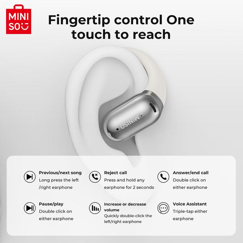 MINISO Wireless Open-ear Earphone, Touch Control Earbuds with Charging Case, Low Latency Bluetooth-compatible Earbuds Headset for Android & iOS Devices