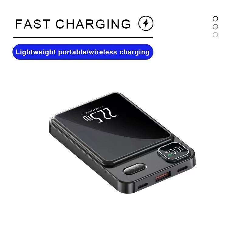 5000mAh 15W Magnetic Wireless Charging Power Bank, Portable Fast Charging Power Bank, Outdoor Mobile Phone Emergency Power Bank Compatible with iPhone 12+ & Android