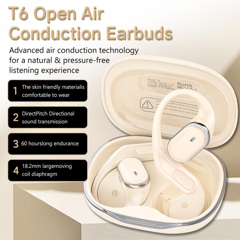 Open Ear Bluetooth Headphones - 60 Hours Playtime, IPX7 Waterproof, Bluetooth 5.4, Touch Control, Air Conduction Sport Earbuds with Earhooks