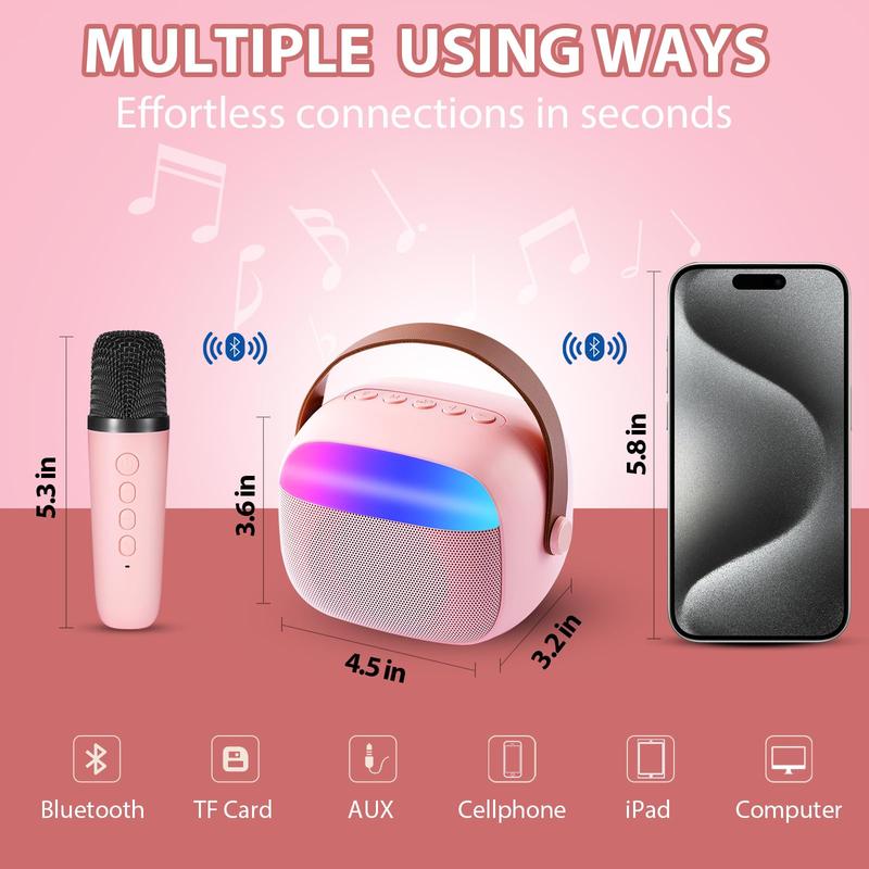 Portable Wireless Karaoke Speaker with 2 Wireless Mics, KTV Speaker Subwoofer with RGB ColorfuI LED Lights, Karaoke Machine SoundSystem for Outdoor Sports Travel   Audio Bluetooth