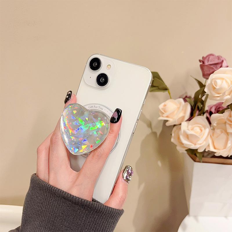 Laser Glass Colorful Heart & Round Mobile Phone Magnetic Holder, 