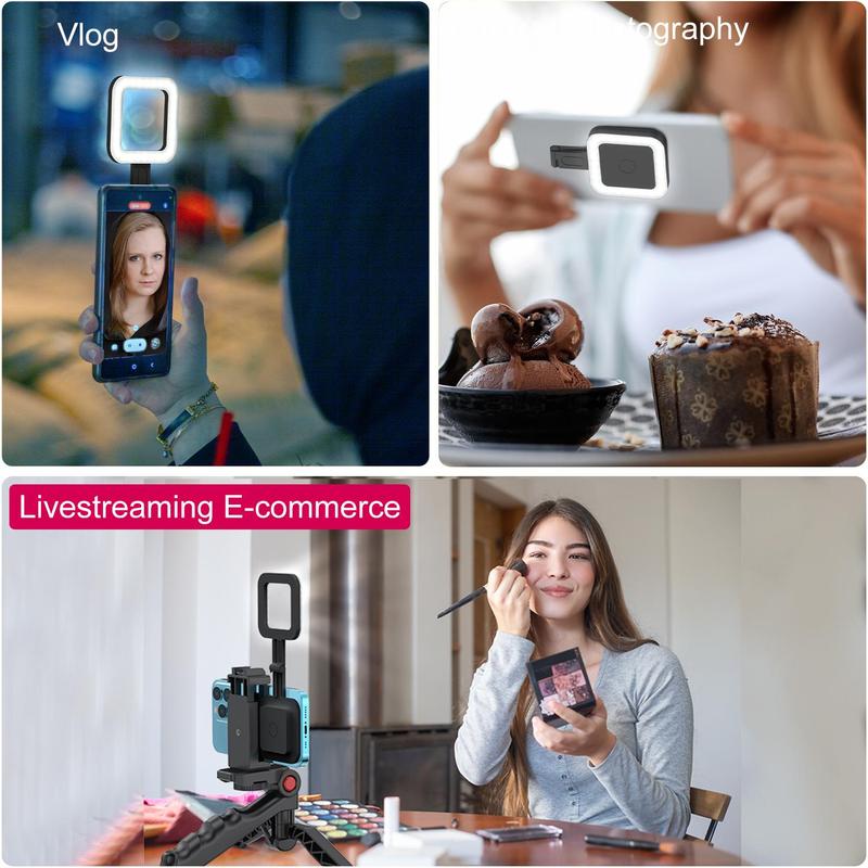 Square Shape Portable Magnetic Phone Selfie Ring Light, 6 Light Modes Phone Clip-on Light, 180° Flip Design Phone Square Light Compatible with iPhone 15 14 13 12 Series Phone, Laptop, Tablet