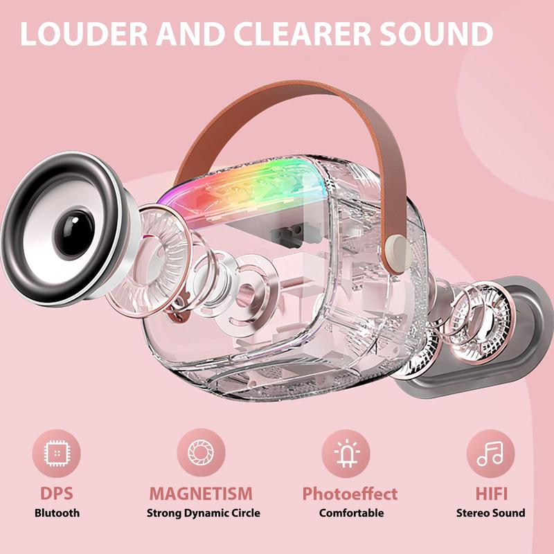 Portable Wireless Karaoke Speaker with 2 Wireless Mics, KTV Speaker Subwoofer with RGB ColorfuI LED Lights, Karaoke Machine SoundSystem for Outdoor Sports Travel   Audio Bluetooth