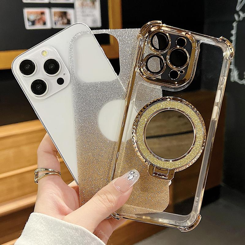 Luxury Glitter Phone Cases with Ring Holder for Summer Fall Gift, All-inclusive Phone Case, Magnetic Smartphone Protective Cover Compatible with iPhone 15 Pro Max Case iPhone 14 Pro Max Case iPhone 11 Cases iPhone 12 13 Cases, Phone Accessories