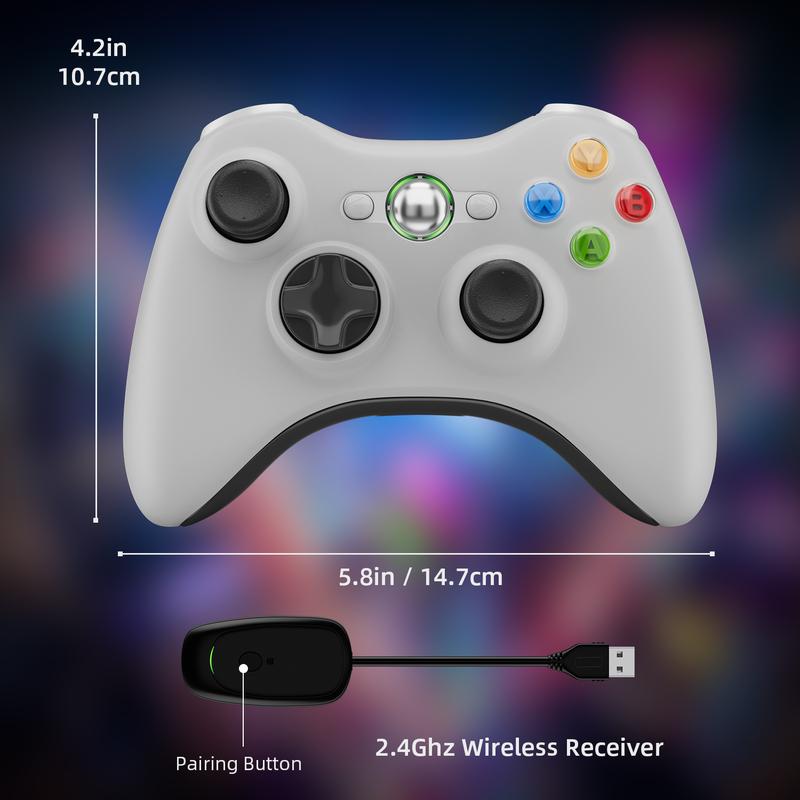 ISHAKO Wireless Controller For Xbox 360 PC Windows, Enhanced chip, Upgraded Joystick, Double Vibration, 2.4Ghz Wireless Receiver, White