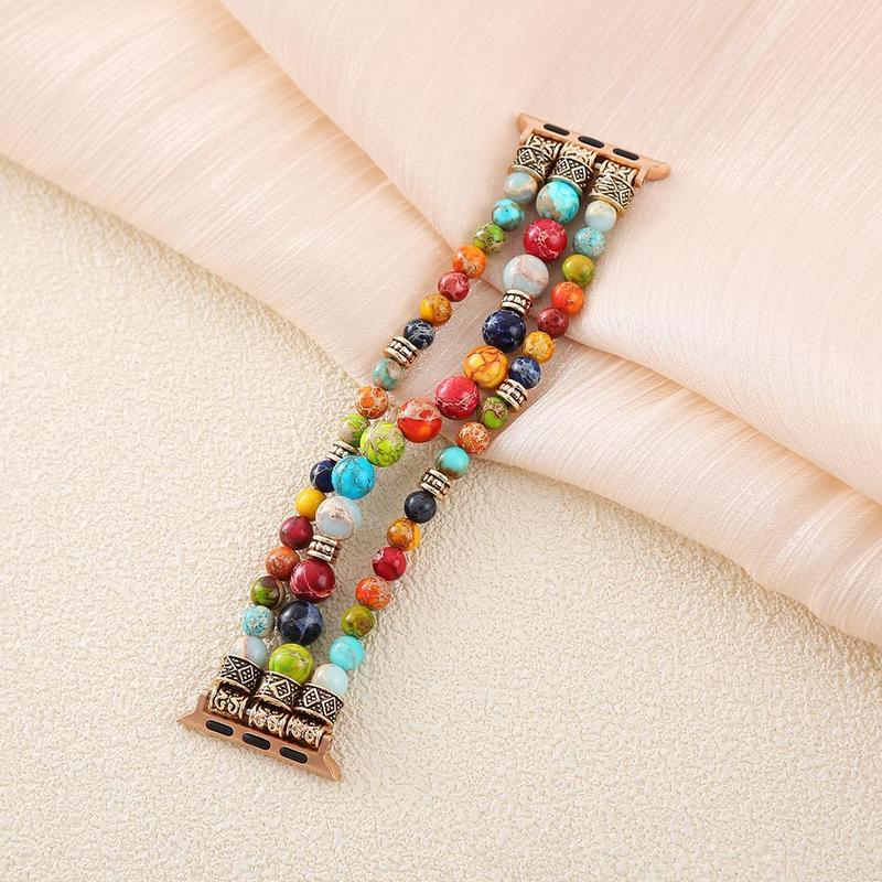 Colorful Beaded Watch Band, Adjustable Elastic Watch Band, Bohemia Design Yoga Chakra Watch Band, Watch Accessories for Apple Watch Series